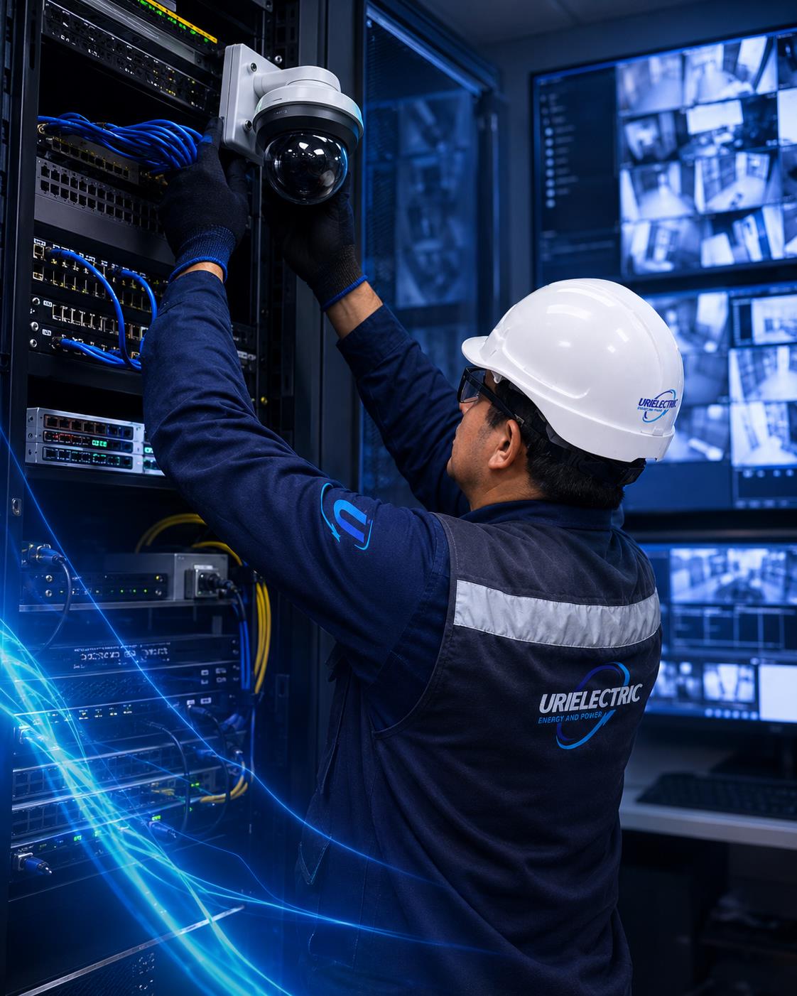 Técnico URIELECTRIC trabajando en sistemas de control y seguridad