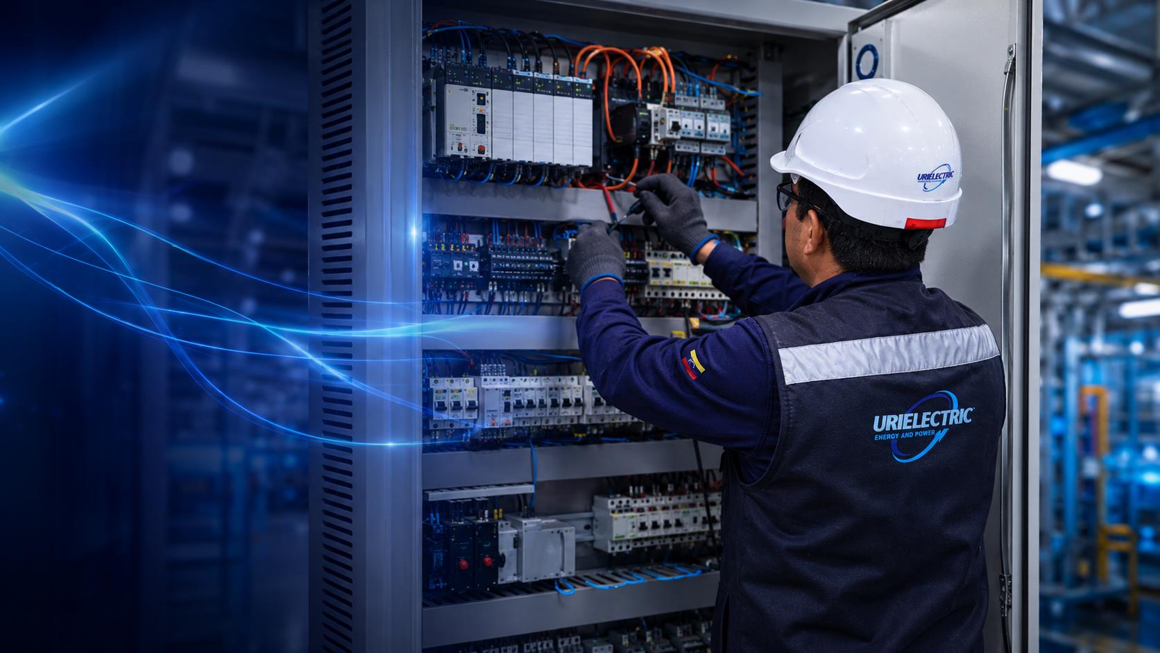 Técnico trabajando en tablero eléctrico industrial